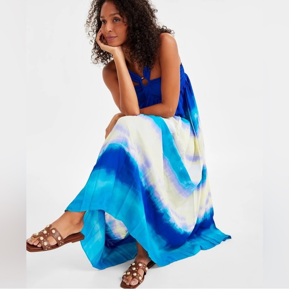INC Blue and White Gradient Halter Maxi Dress